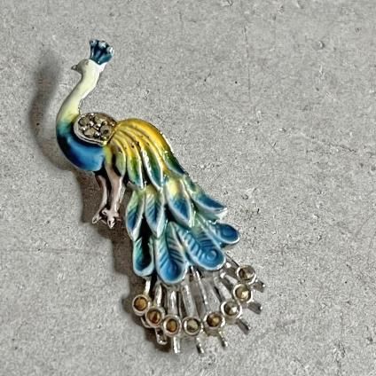 1950-60ǯ ᥿ ޡ ʥ 忧 ֥1950-60's Metal Marcasite Enamel Light blue Peacock Brooch