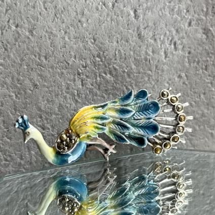 1950-60ǯ ᥿ ޡ ʥ 忧 ֥1950-60's Metal Marcasite Enamel Light blue Peacock Brooch