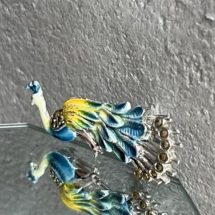 1950-60ǯ ᥿ ޡ ʥ 忧 ֥1950-60's Metal Marcasite Enamel Light blue Peacock Brooch