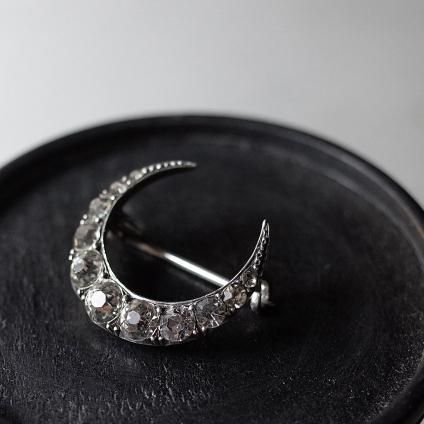 1930-40ǯ С ꥢ饹  ߥ˥֥1930-40's Silver Clear Glass Crescent Moon Mini Brooch