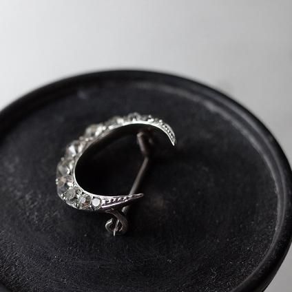 1930-40ǯ С ꥢ饹  ߥ˥֥1930-40's Silver Clear Glass Crescent Moon Mini Brooch