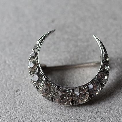 1930-40ǯ С ꥢ饹  ߥ˥֥1930-40's Silver Clear Glass Crescent Moon Mini Brooch