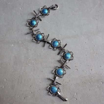 1960-70ǯ С 忧 ʥ ֥ ֥쥹åȡ1960-70's Silver Light Blue Enamel Flower Bracelet