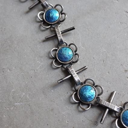 1960-70ǯ С 忧 ʥ ֥ ֥쥹åȡ1960-70's Silver Light Blue Enamel Flower Bracelet