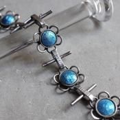 1960-70ǯ С 忧 ʥ ֥ ֥쥹åȡ1960-70's Silver Light Blue Enamel Flower Bracelet