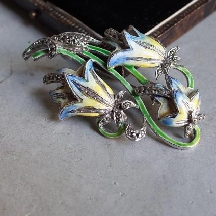 ơ ᥿ ޡ ʥڥ ֥֥ vintage Metal Marcasite Enamel Paint Flower Brooch