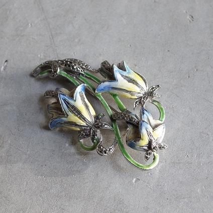 ơ ᥿ ޡ ʥڥ ֥֥ vintage Metal Marcasite Enamel Paint Flower Brooch