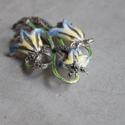 ơ ᥿ ޡ ʥڥ ֥֥ vintage Metal Marcasite Enamel Paint Flower Brooch