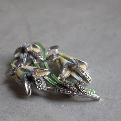 ơ ᥿ ޡ ʥڥ ֥֥ vintage Metal Marcasite Enamel Paint Flower Brooch