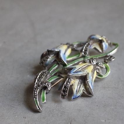 ơ ᥿ ޡ ʥڥ ֥֥ vintage Metal Marcasite Enamel Paint Flower Brooch