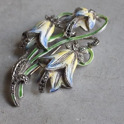 ơ ᥿ ޡ ʥڥ ֥֥ vintage Metal Marcasite Enamel Paint Flower Brooch