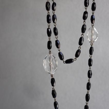 եå ꥢ饹  ͥå쥹French Jet Clear Glass Long Necklace