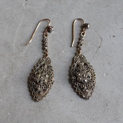1930ǯ ǥ ᥿ ޡ ե ԥ1930's Art Deco Metal Marcasite Flower Earrings