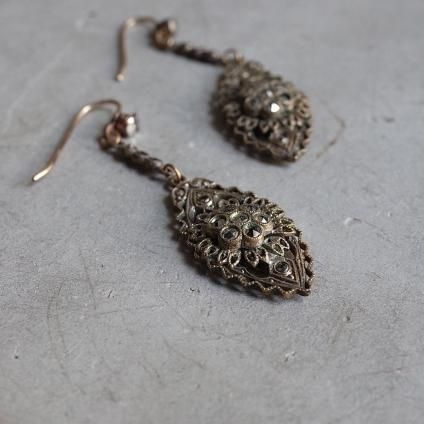 1930ǯ ǥ ᥿ ޡ ե ԥ1930's Art Deco Metal Marcasite Flower Earrings