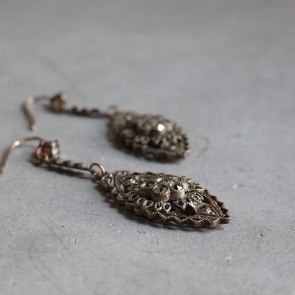 1930ǯ ǥ ᥿ ޡ ե ԥ1930's Art Deco Metal Marcasite Flower Earrings
