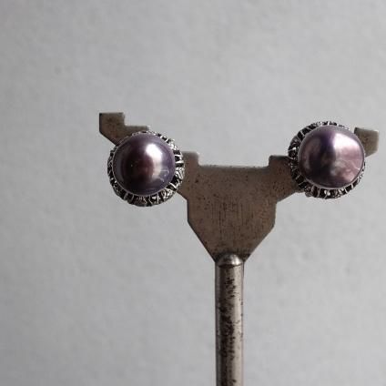 1940ǯ 륤졼 饹ѡ  ֥饦ѡץ1940's Louis Rousselet Glass Pearl Earrings Brown Purple