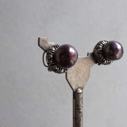 1940ǯ 륤졼 饹ѡ  ֥饦ѡץ1940's Louis Rousselet Glass Pearl Earrings Brown Purple