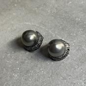 1940ǯ 륤졼 饹ѡ  졼1940's Louis Rousselet Glass Pearl Earrings Gray