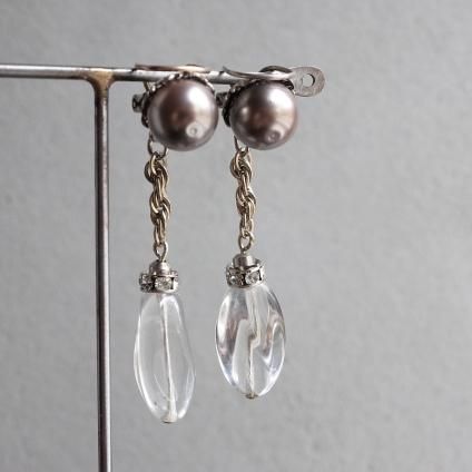 1940ǯ 륤졼 饹ѡ  ֥饦1940's Louis Rousselet Glass Pearl Earrings Brown