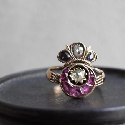 ȥꥢ 18  ӡե  󥰡Victorian 18KYG Diamond Ruby Sapphire Claddagh Ring