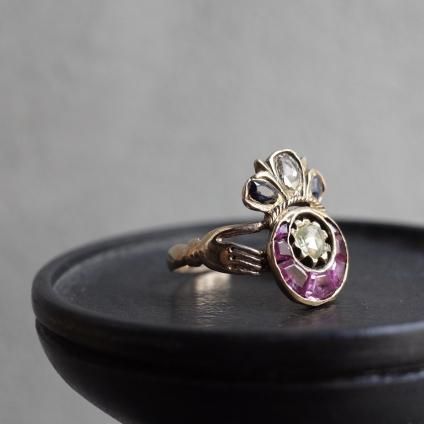 ȥꥢ 18  ӡե  󥰡Victorian 18KYG Diamond Ruby Sapphire Claddagh Ring