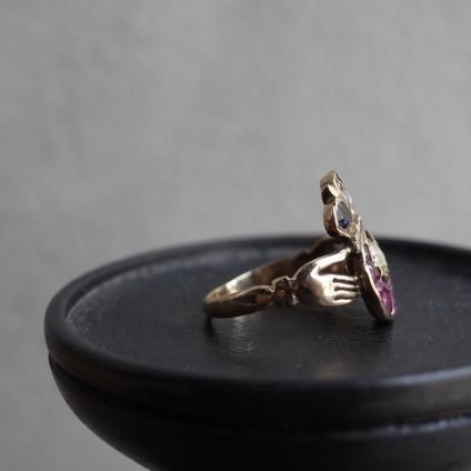 ȥꥢ 18  ӡե  󥰡Victorian 18KYG Diamond Ruby Sapphire Claddagh Ring