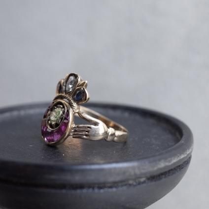 ȥꥢ 18  ӡե  󥰡Victorian 18KYG Diamond Ruby Sapphire Claddagh Ring