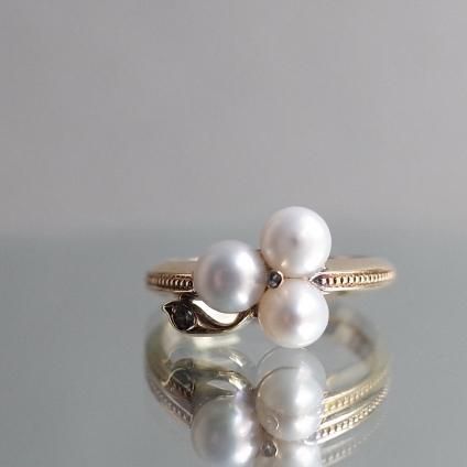 1930 -1940ǯ 18 ѡ  С 󥰡1930 -1940's 18K Pearl Diamond Shamrock Ring