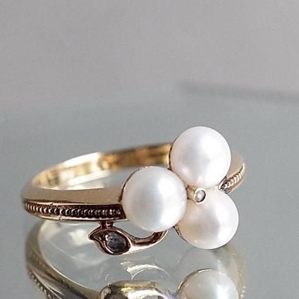 1930 -1940ǯ 18 ѡ  С 󥰡1930 -1940's 18K Pearl Diamond Shamrock Ring