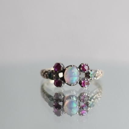 硼 15 ѡ ӡ  󥰡Georgian 15K Opal Ruby Emerald Ring