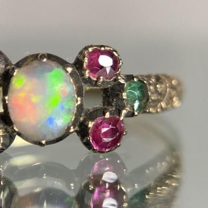 fontaine ルビー・エメラルド・ラズベリー・パイナップル ジョージアン 15金 オパール ルビー エメラルド リング