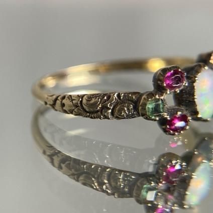 硼 15 ѡ ӡ  󥰡Georgian 15K Opal Ruby Emerald Ring