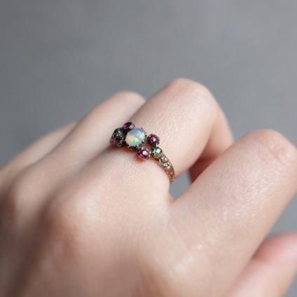 硼 15 ѡ ӡ  󥰡Georgian 15K Opal Ruby Emerald Ring