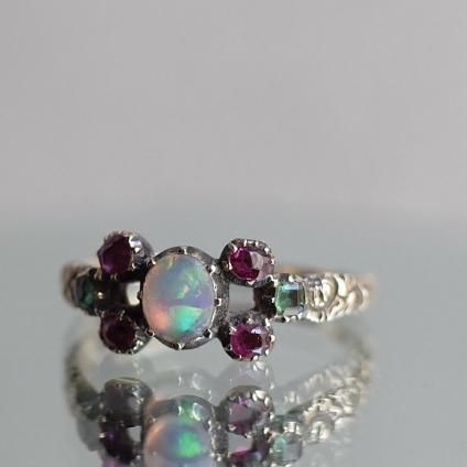 硼 15 ѡ ӡ  󥰡Georgian 15K Opal Ruby Emerald Ring