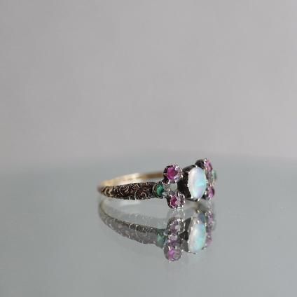 硼 15 ѡ ӡ  󥰡Georgian 15K Opal Ruby Emerald Ring