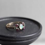 硼 15 ѡ ӡ  󥰡Georgian 15K Opal Ruby Emerald Ring