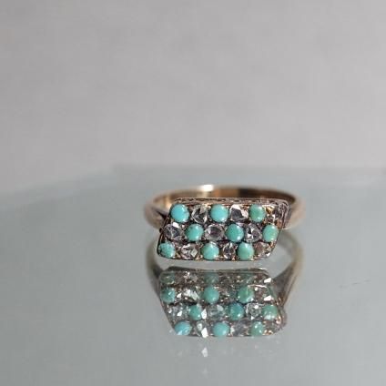 ȥꥢ 9   󥰡Late Victorian 9KYG Turquoise Diamond Ring