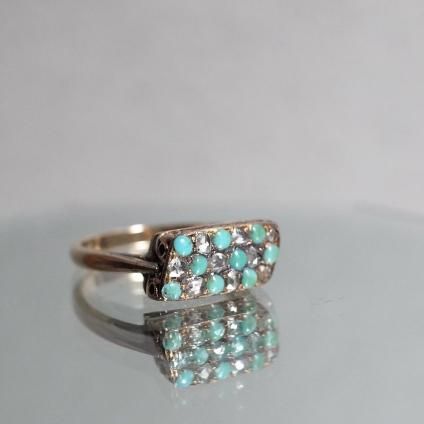 ȥꥢ 9   󥰡Late Victorian 9KYG Turquoise Diamond Ring