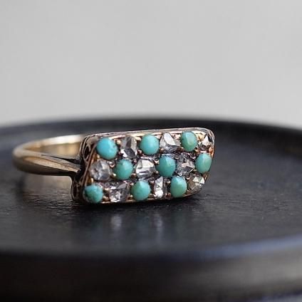 ȥꥢ 9   󥰡Late Victorian 9KYG Turquoise Diamond Ring