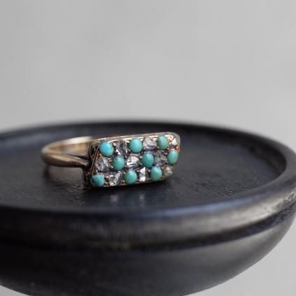 ȥꥢ 9   󥰡Late Victorian 9KYG Turquoise Diamond Ring