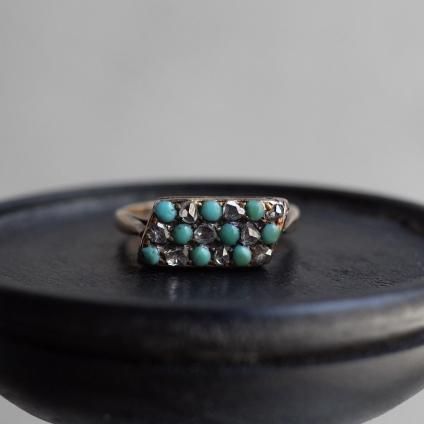 ȥꥢ 9   󥰡Late Victorian 9KYG Turquoise Diamond Ring