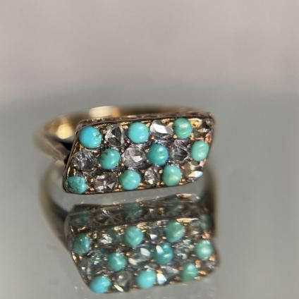 ȥꥢ 9   󥰡Late Victorian 9KYG Turquoise Diamond Ring