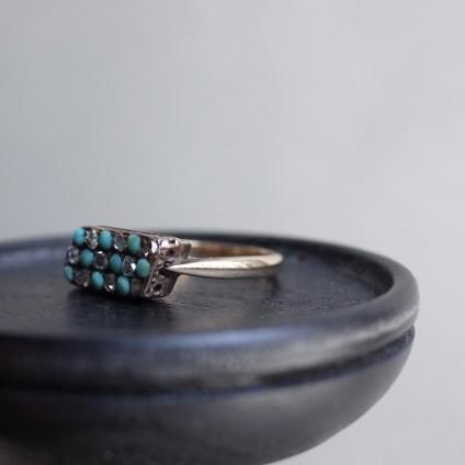 ȥꥢ 9   󥰡Late Victorian 9KYG Turquoise Diamond Ring