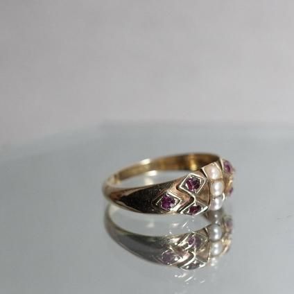 1896年 15金 イエローゴールド パール ルビー リング(c.1896 1896年 15金 イエローゴールド パール ルビー リング(c.1896