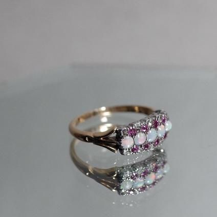1920-1940ǯ 18 ӡ ѡ  Х 󥰡1920 -1940's 18K Ruby Opal Diamond Band Ring