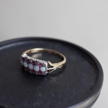 1920-1940ǯ 18 ӡ ѡ  Х 󥰡1920 -1940's 18K Ruby Opal Diamond Band Ring