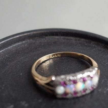 1920-1940ǯ 18 ӡ ѡ  Х 󥰡1920 -1940's 18K Ruby Opal Diamond Band Ring