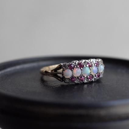 1920-1940ǯ 18 ӡ ѡ  Х 󥰡1920 -1940's 18K Ruby Opal Diamond Band Ring