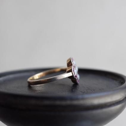 롦ǥ 18 ӡ ѡ  С 󥰡Art Deco 18K Ruby Opal Diamond Clover Ring