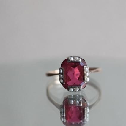 1920-40ǯ С ֥饹 ѡ  󥰡1920-40's Silver Red Glass Pearl Ring